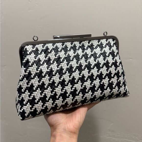 Houndstooth Woven Cowhide Push Lock Clutch/Shoulder Bag/Crossbody/Evening Bag - Picture 9 of 16